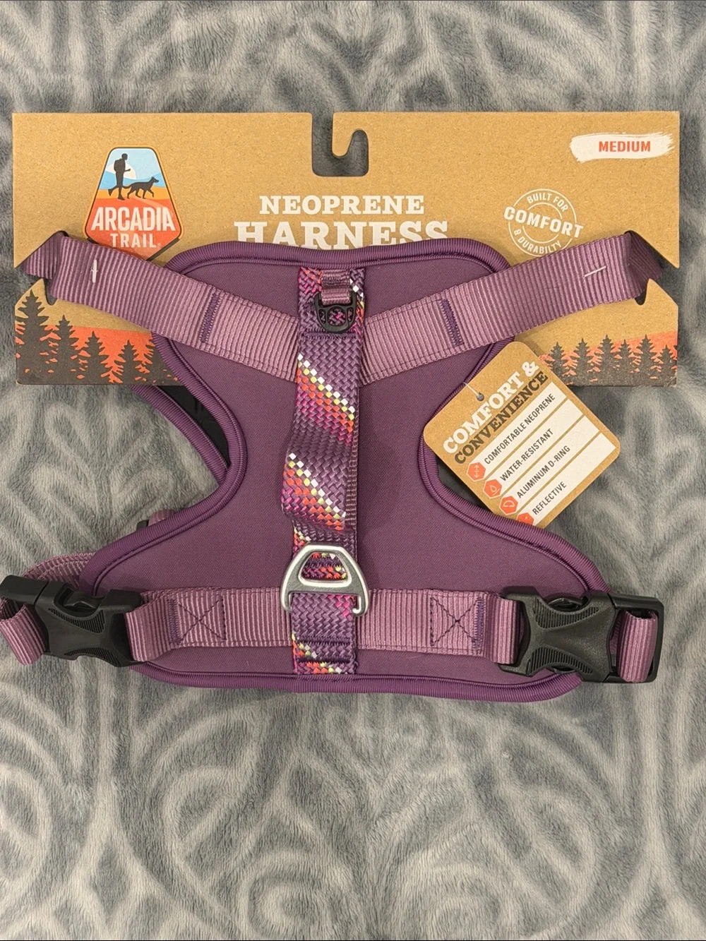 Arcadia Trail Neoprene Purple No-Pull Dog Harness with Metal D-Ring